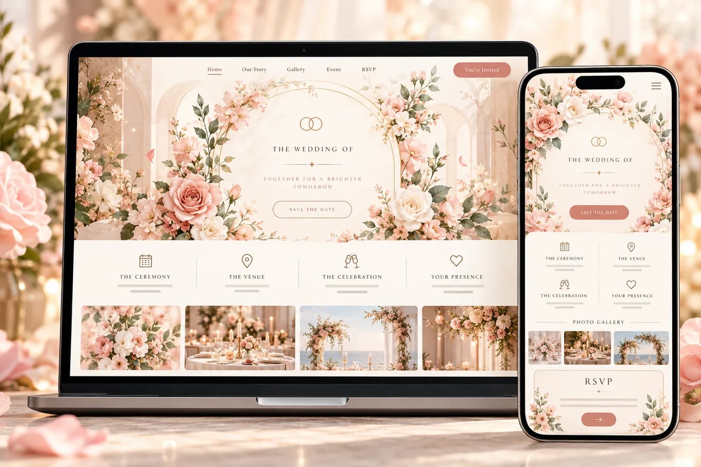 Digital invitation concept on laptop and phone